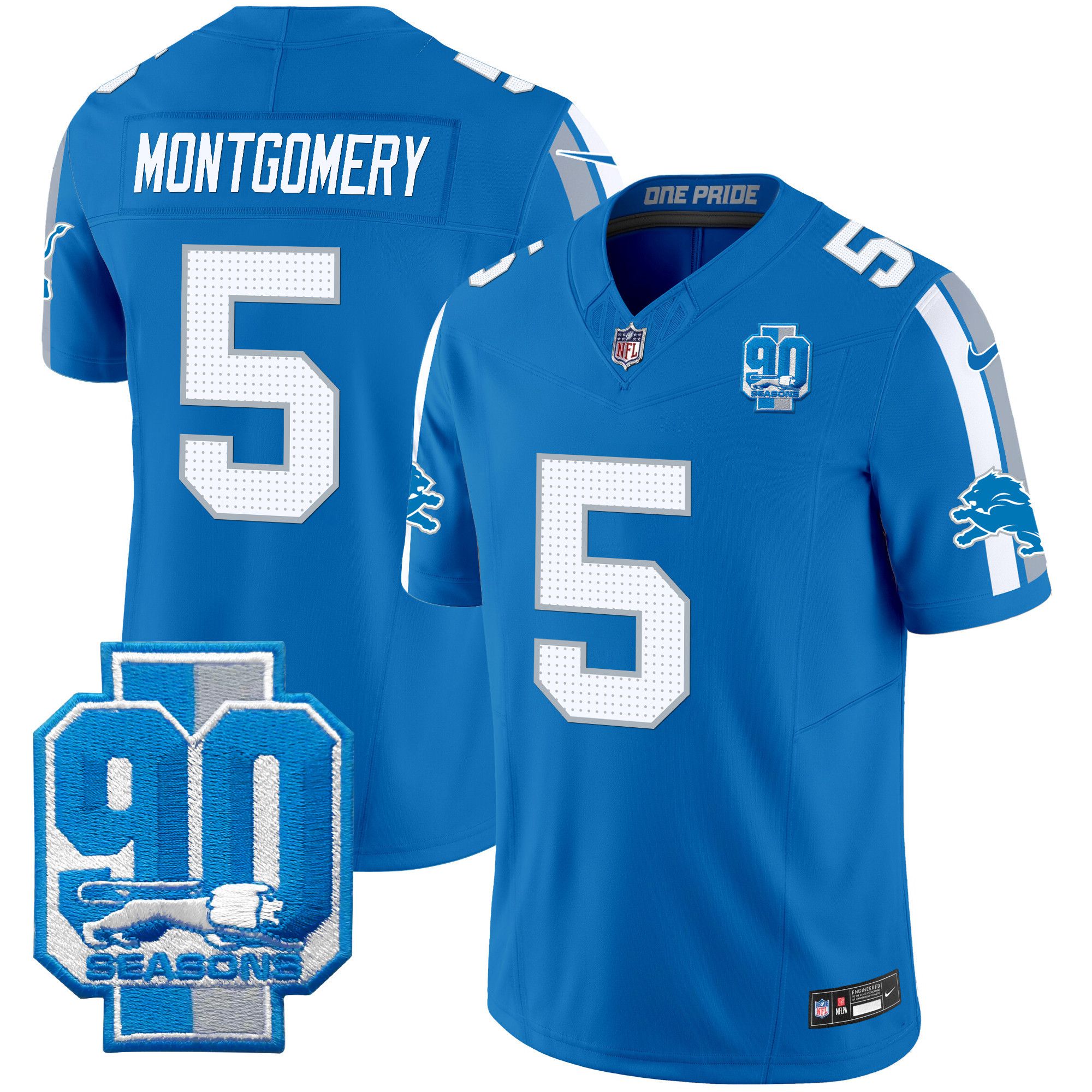 Men Detroit Lions #5 Montgomery Blue 2024 Nike 90th Year Patch Vapor Limited NFL Jersey->indianapolis colts->NFL Jersey
